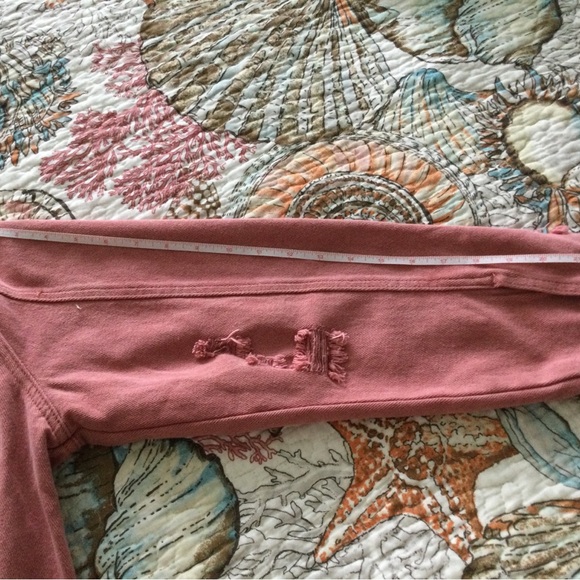 Denim Jacket NEW Large Raw Hemline Coral Salmon in Color - Picture 8 of 16